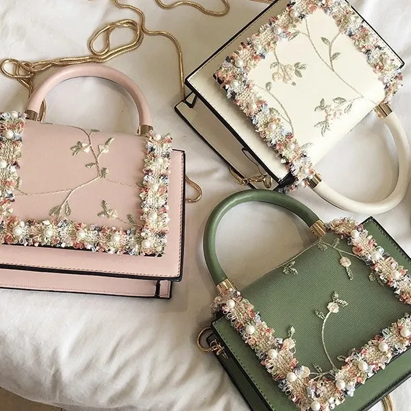 NEW Vintage Flower Lace Handbags Women's Crossbody Bags Fashion Gold Chain Ladies Messenger Bag Evening Clutch Female Purses