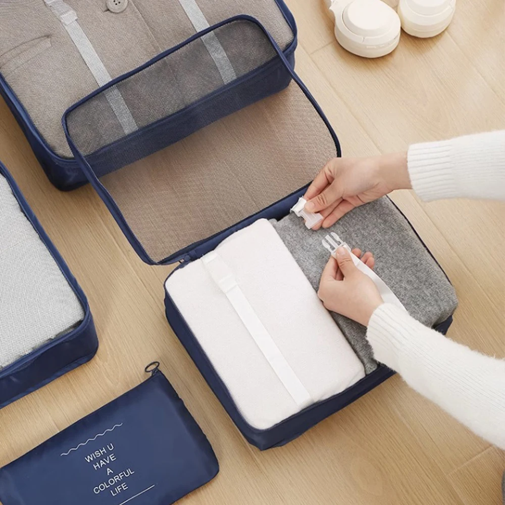 New 8Pcs Set Travel Storage Pouch+Cup Portable Clothing Suitcase Bag Tidy Organizer Items Unisex Multifunction Home Essential
