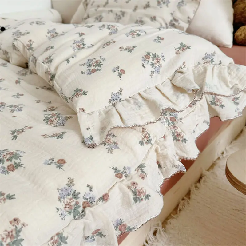 3pcs Set Cotton Floral Duvet Cover Set High-quality Cotton Muslin Bedding for Girls Twin Size Toddler Bedding