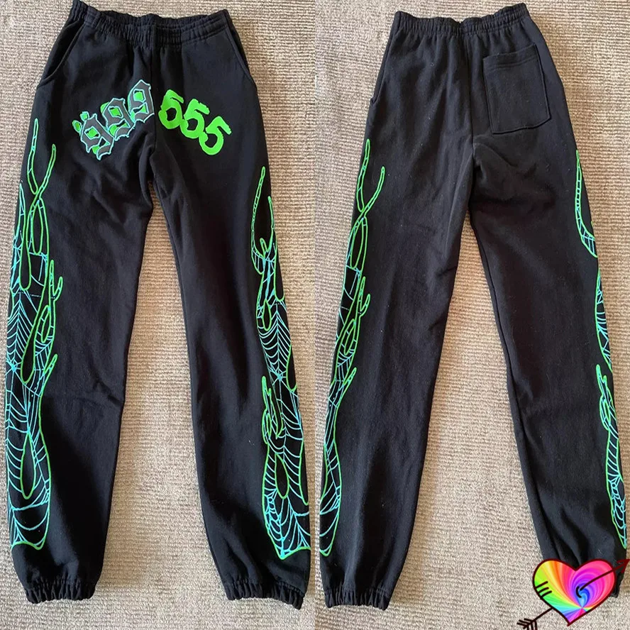 2022 Fluorescent Green Graphic Spider Pants Men Women Flame Print Young