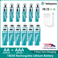 1.5V Constant Voltage USB C Rechargeable AA AAA Lithium Battery, 2200mAh AA 600mAh AAA Combo Pack, Fast Charging 1200 Cycle Life 1