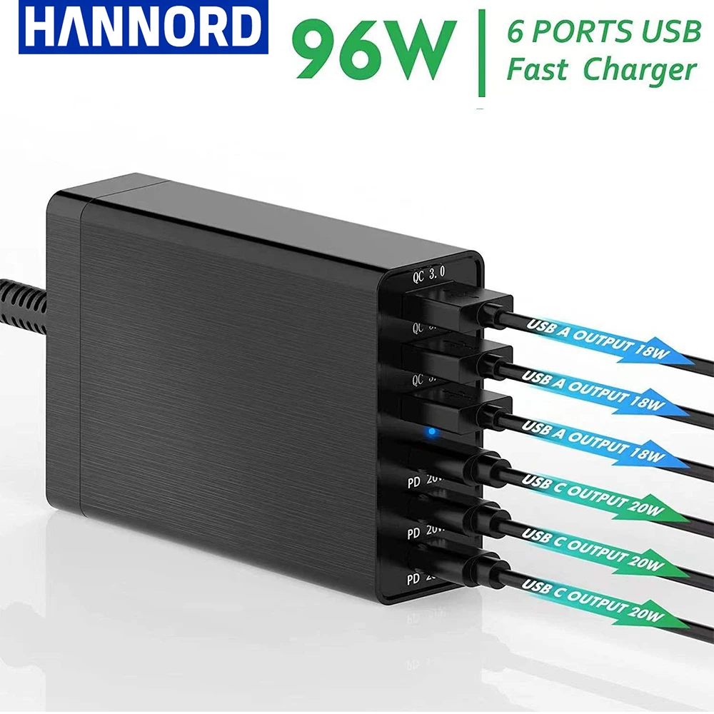 Hannord96W6PortFastChargerDesktopUSBChargingStationwith3USB