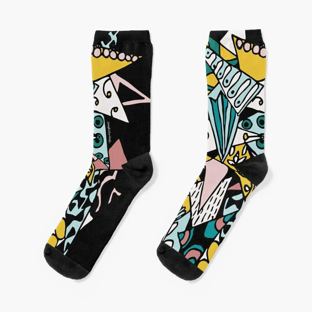 Colorful floral triangles abstract cool pattern Socks Toe sports Antiskid soccer golf halloween Woman Socks Men's