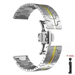 Luxury 22mm Stainless Steel Strap - Premium Metal Bracelet Watchband - 22mm Universal band (Silver Gold - Tool)
