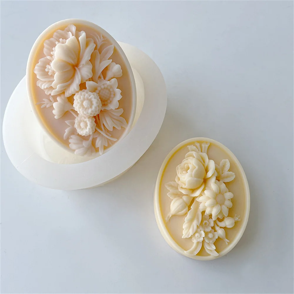 Embossed Flowers Candle Mold DIY Chocolate Cake Handmade Soap Plaster