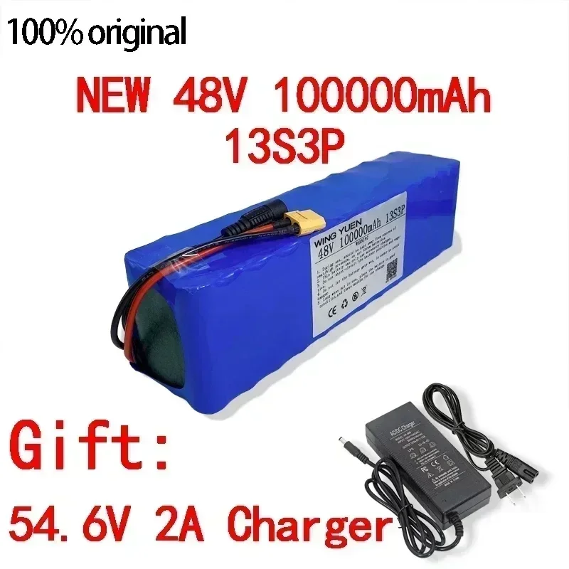 

New 48V 100000mAh 1000w 13S3P XT60 48V Lithium ion Battery Pack 100Ah For 54.6v E-bike Electric bicycle Scooter with BMS+charger