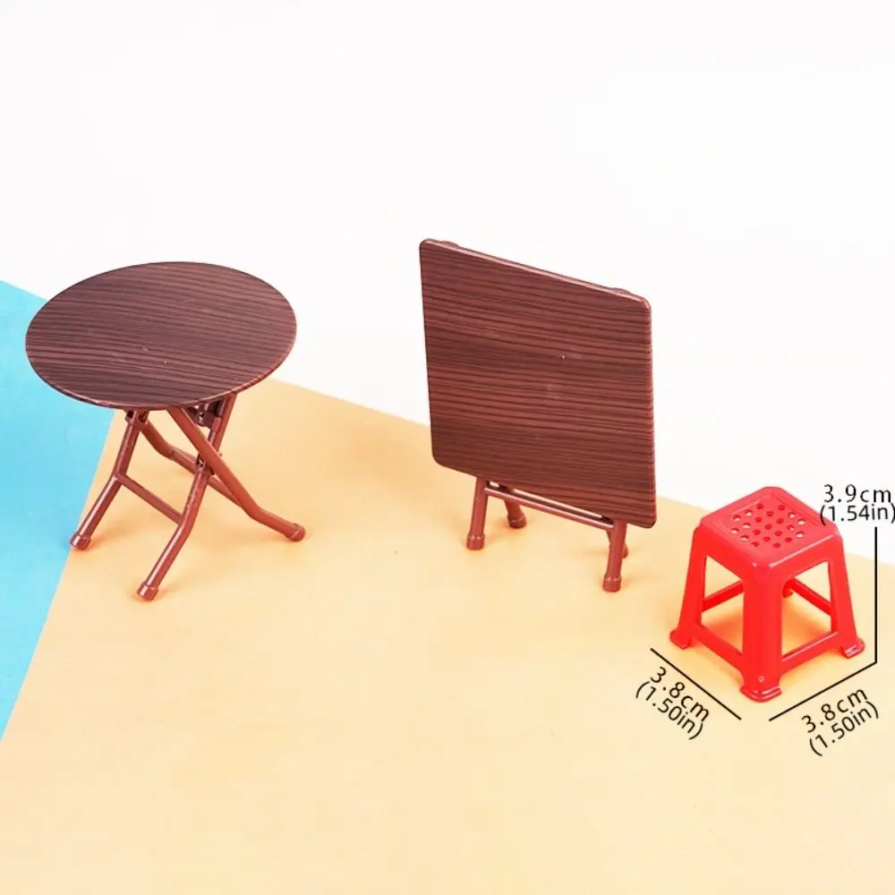 Scene Model Dollhouse Folding Table Mini Stool Lifelike Design Miniature Dining Table Furniture Plastic Dollhouse Small Chair