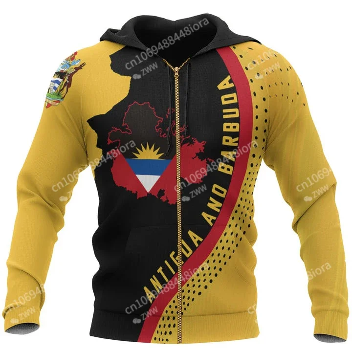 

2024 New Antigua and Barbuda Flag 3D Zip Hoodie Casual Men's Fashion Zip Hoodie Men's and Women's Pullover Top