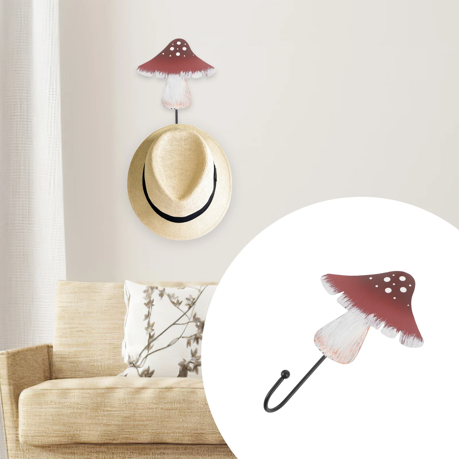 

Mushroom Hook Keychain for Wall Vintage Decor Hat Garment Clothing Hanging Decorative