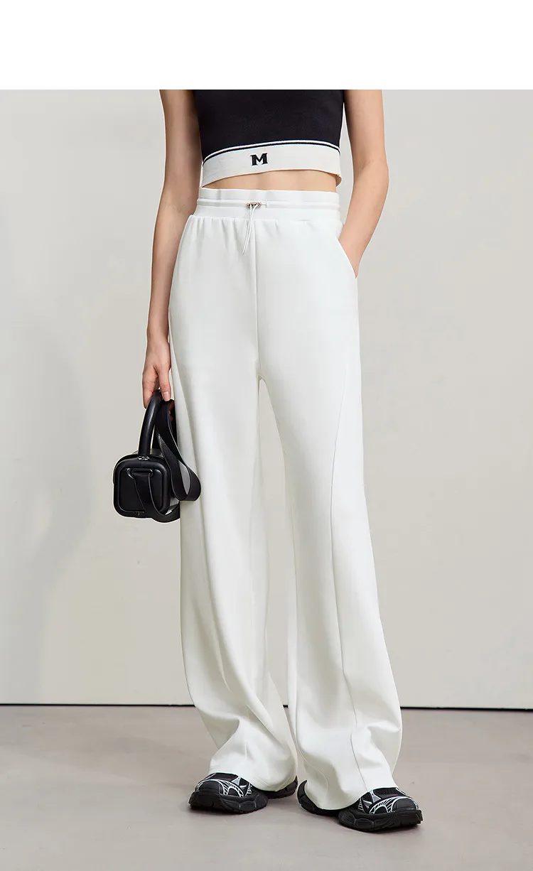 Amii Cotton Pants For Woman 2026 Autumn New Adjustable Rubber Band Waist Casual Pants Long Wide Leg Knit Women Trousers 12641040
