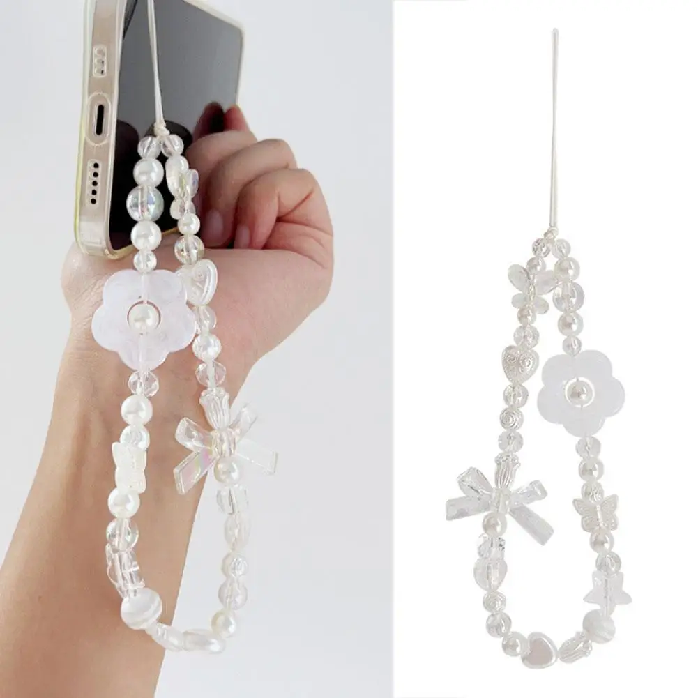 Cordão de nuvem branca transparente para mulheres e meninas, cordão de flores pendurado, decoração para telefone, acessórios de arco, jóias, r8w8