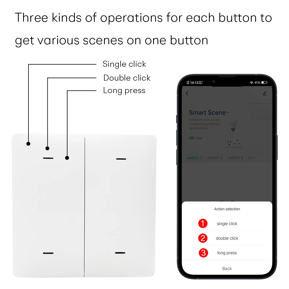 Фото Беспроводной кнопочный переключатель Tuya Smart ZigBee, контроллер с дистанционным регулятором яркости для автоматизации дома, клавиш №3