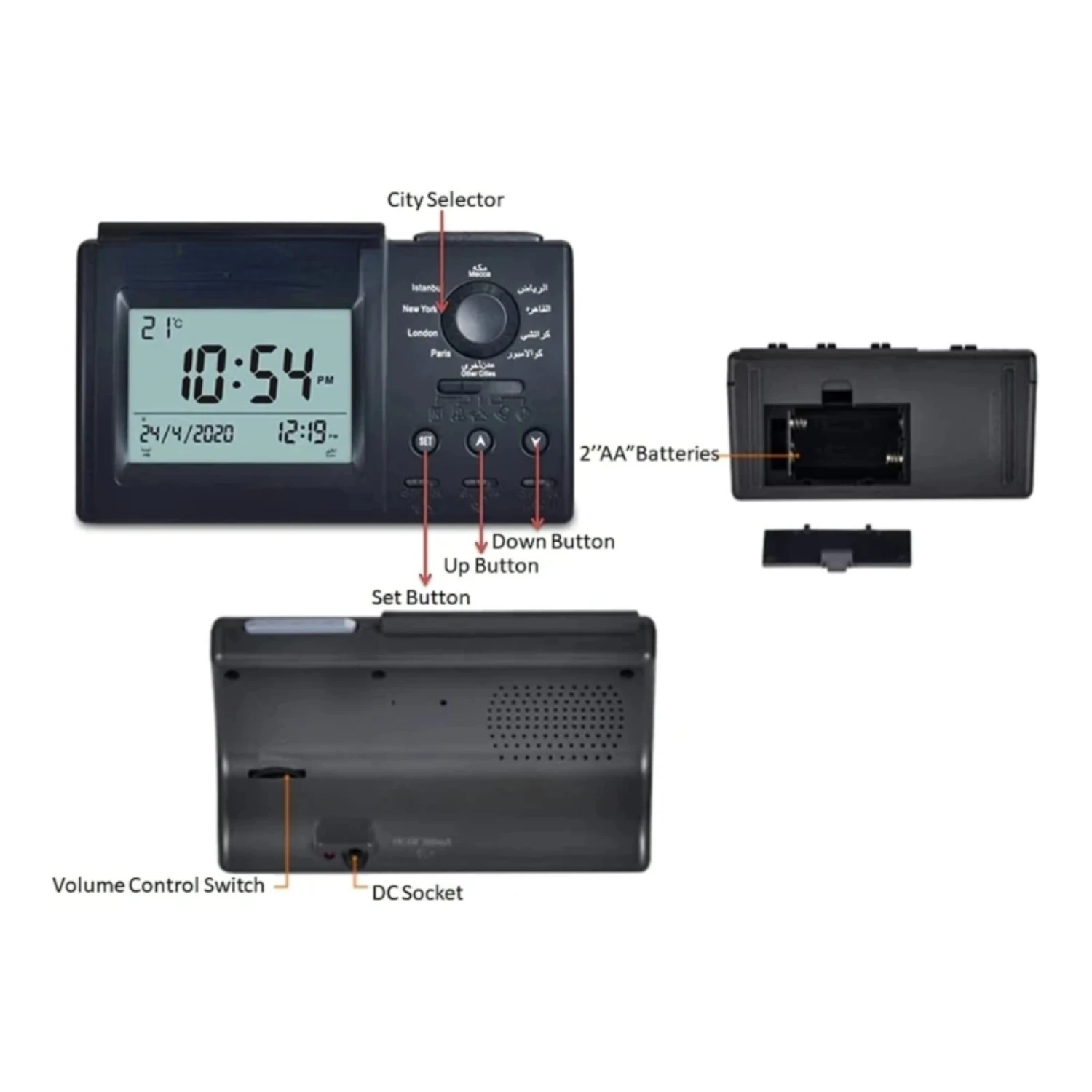 Islamic Azan Alarm Table Clock Muslim Alarm Digital Clock Church Prayer Gift Alarm Clock   Prayer bla Direction Y5GB 3