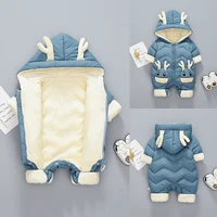 OLEKID 2025 Baby Winter Snowsuit Plus Velvet Thick Baby Boys Jumpsuit 0-2 Years Newborn Romper Baby Girls Overalls Toddler Coat 1