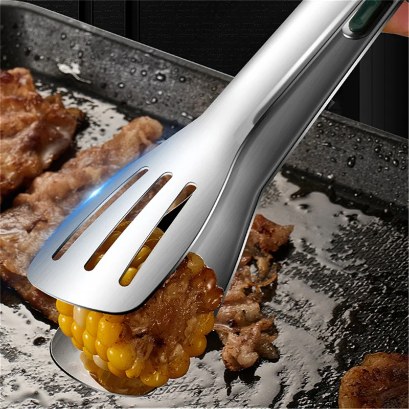 7/9/11 Inch Long Bbq Tongs Non-Slip Handle Stainless Steel Fried Barbecue Clip Salad Bread Clamp Kitchen Tools Meat Food Clips bbq tongs