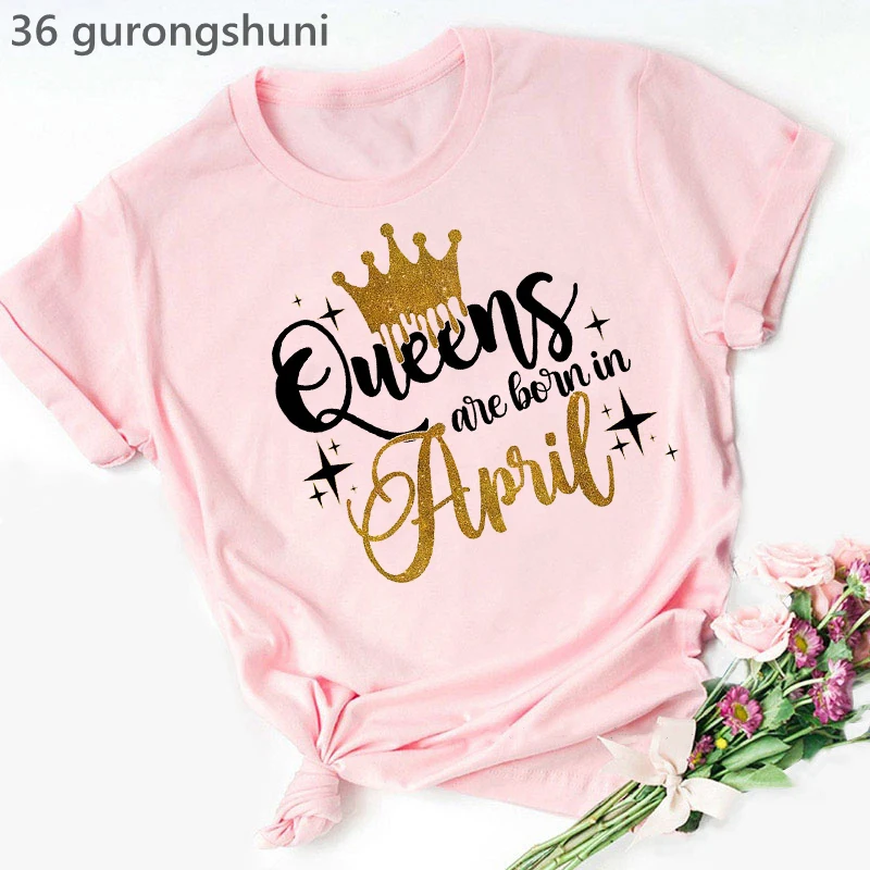 Summer Fashion Women’S T-Shirt Golden Crown Queen Are Born In January To December Graphic Print Tshirt Femme Birthday Gift Tops | Женская