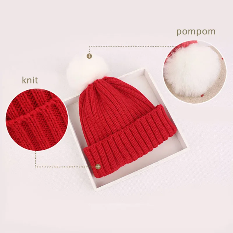 Fluffy Fur Ball Baby Beanie Winter Warm Kids Skullies Cap 2-6year Children Woolen Crochet Bonnet Solid Color Toddler Knitted Hat 4