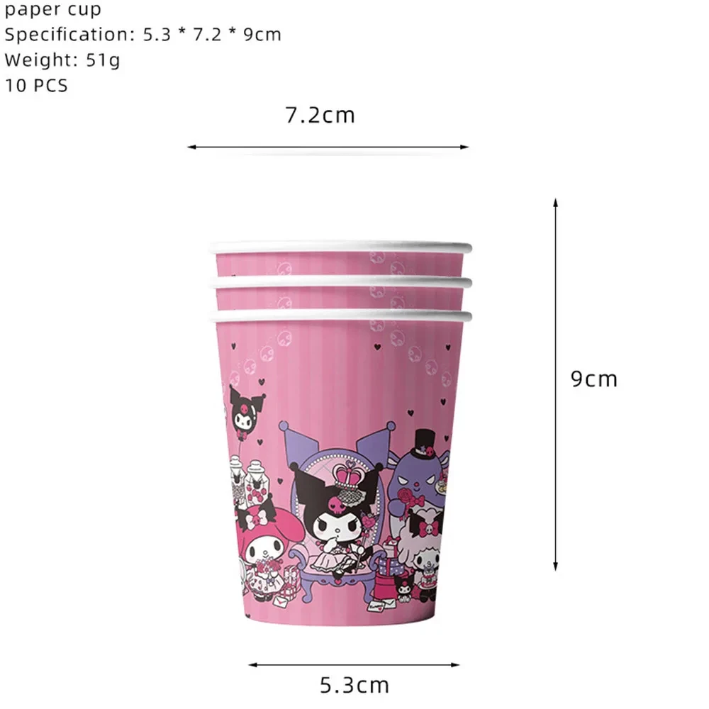 Kawali Kuromied Party Supplies Disposable Cups Plates Tablecloth Ballons Cake Topper for Kids Girls Birthday Party Decorations