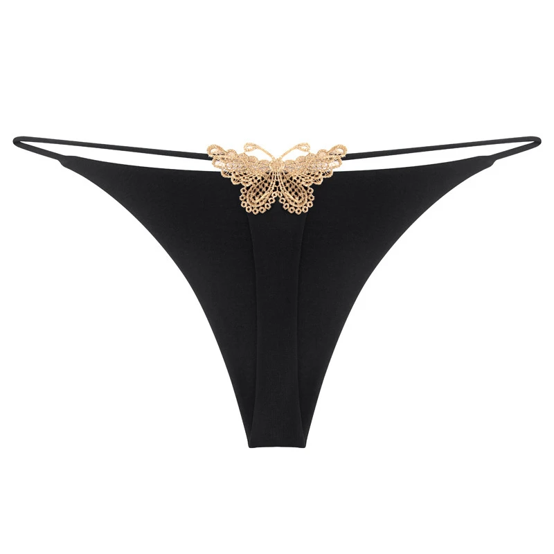 Double Layer Thin Belt Sexy Thong Butterfly Embroidery Low Waist Bikini Cotton Underwear T Pants
