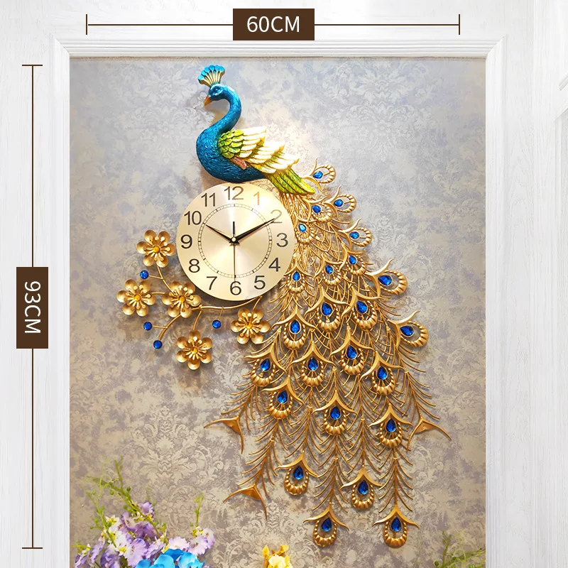 Europese Pauw Wandklok Creatieve Moderne Decoratieve Klok Pointer Mute Horloge Huis Decoratie Mode Luxe Woonkamer