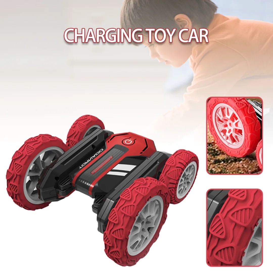 Remote Control Car Toy Kids RC Stunt Car 2.4GHz 360 Degree Flips with Lights Music Sturdy and Resistant to Fall Green/Red Color