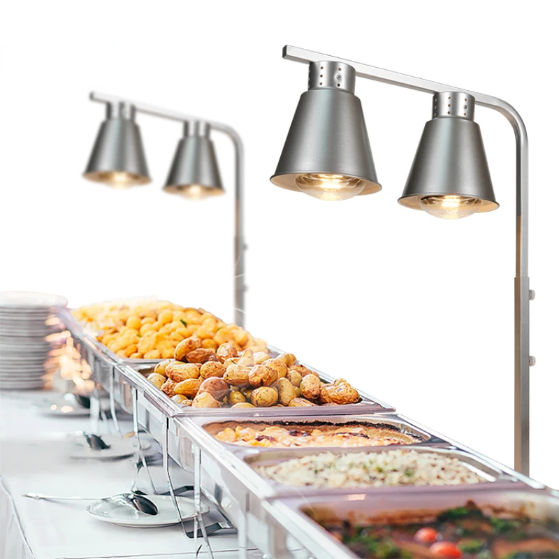 

Hot Sale Seating Type Restaurant Catering Commercial Iron Silver Double Head Buffet Food Warmer Heat Lamp