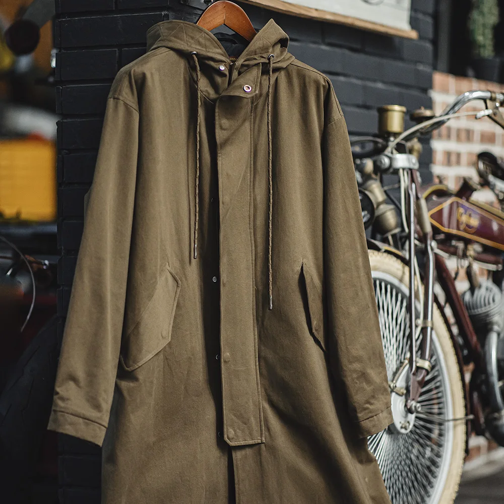 Maden Retro M51 Hooded Windbreaker Loose Fit Cotton Zipper Mid-length Jacket Versatile Solid Color Outerwear for Men's Autumn 6