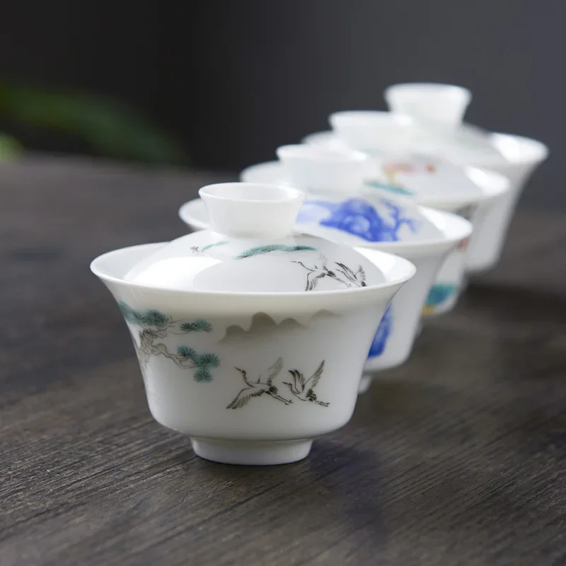 Tea Set Chinese Traditions Gai Wan Tea Set Bone China Tea Sets Dehua Gaiwan Porcelain Pot Set For Travel Beautiful And Easy Kettle