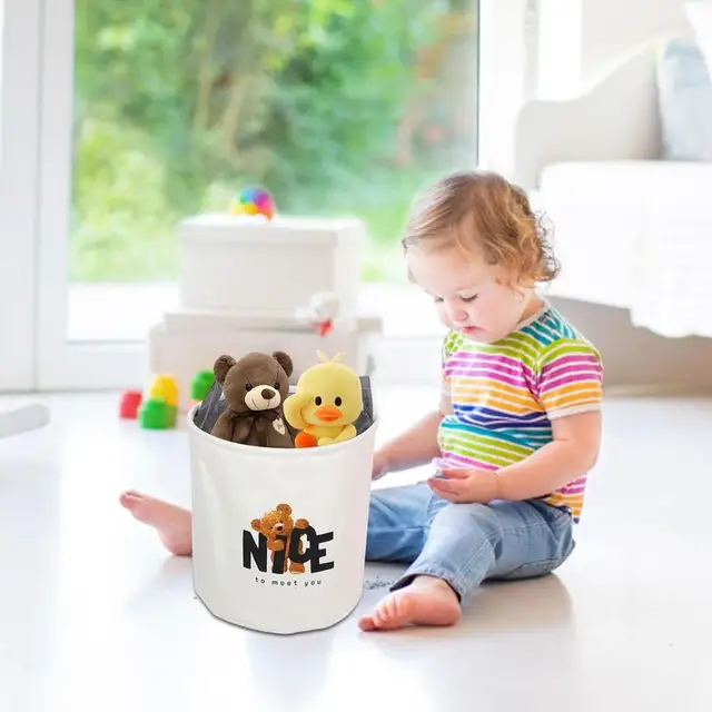 Nagy Kapacitású Mosodai Kosár Fogantyúkkal, Medve Mintával Összecsukható Tároló Doboz Vízálló - Image 4