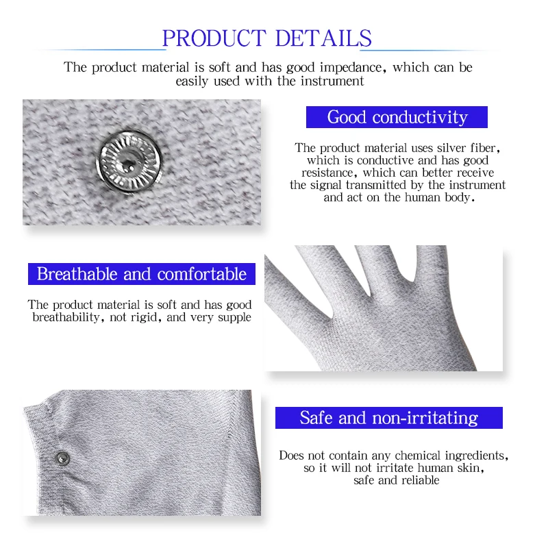 Breathable Fiber Electrotherapy Massager Electrode Gloves With Cable Electrode Machine Gloves For TENS Mechines muscle stimulator electrode pads