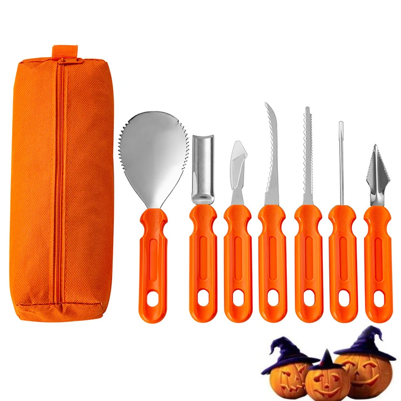 7pcs/set Halloween Pumpkin Carving Knife Stainless Steel DIY Handmade Carving Pumpkin Lantern Knife Tools Making Tools