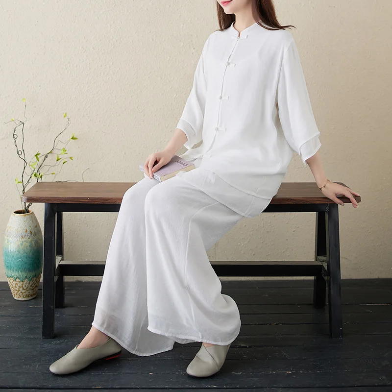 Cotton and Linen Yoga Suit Summer Chinese Style Meditation Suit Female Two-piece New Zen Tea Clothes