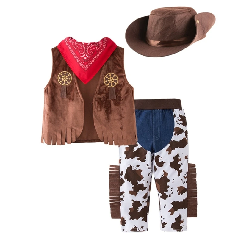 

Photography Outfit for Baby Kids Cowboy Costume Hat Vest Pants Scarf Posing Props Clothing Boys Cosplay Party Costume