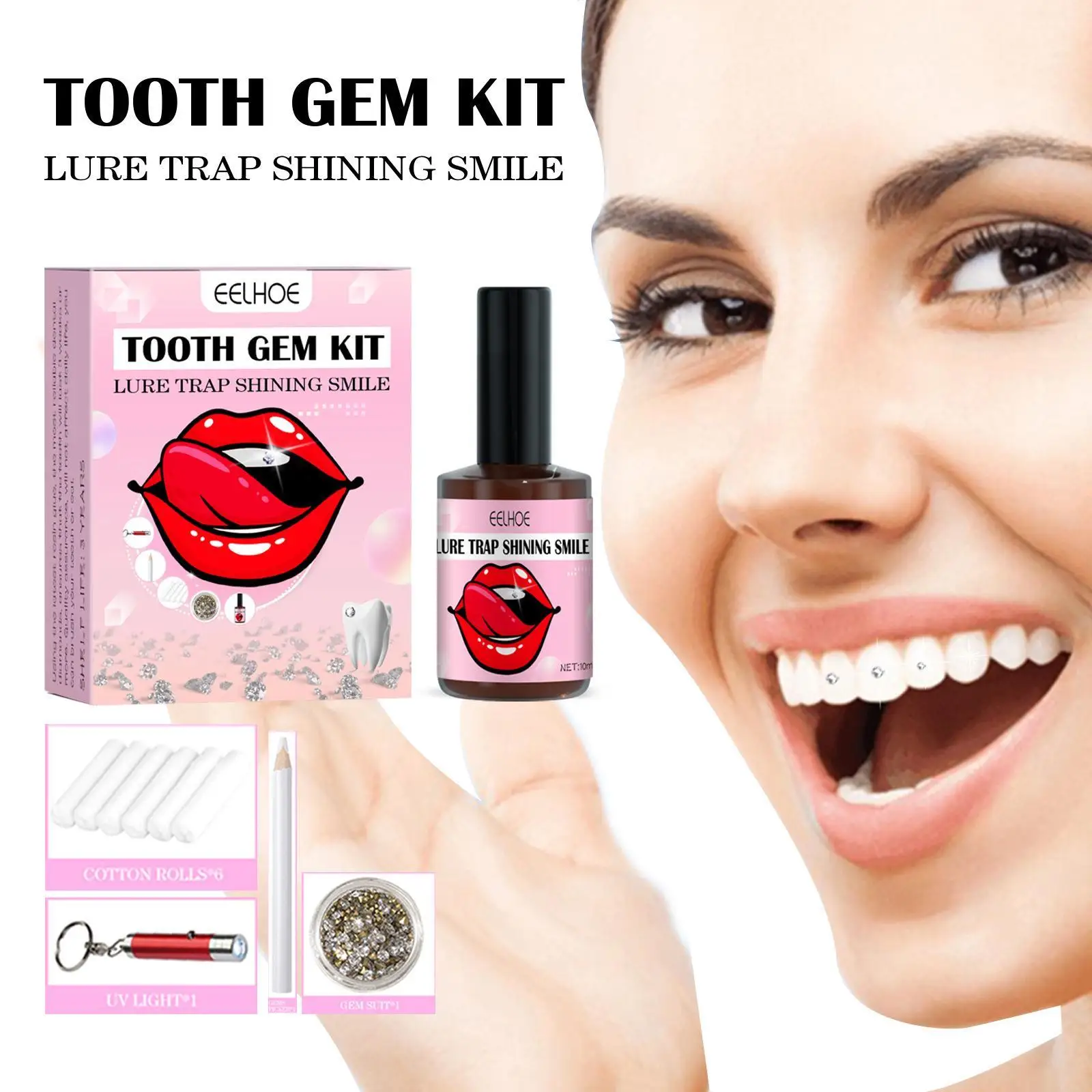 Tooth Gem Kit Cottonrolls Gems Picker Uv Light Gem Suit UV Bonding Resin  DIY Tooth Jewelry Decoration Set Beautiful White Teeth - AliExpress