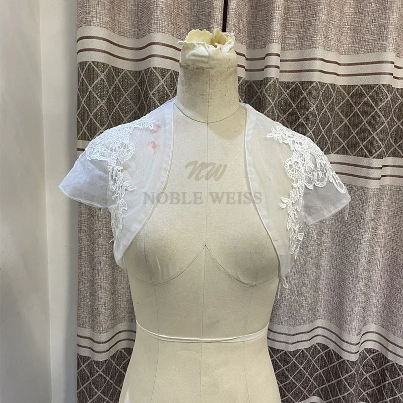 Wedding Jackets Lace Front Open Cap Sleeve Bridal Boleros Shawl Wrap Appliques Bride Jacket Customized wedding shawl