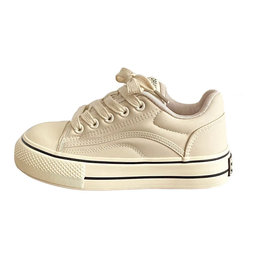 Thick Soled Leather Women Canvas Shoes 2024 New Spring Women Casual Board Shoes Instagram Trend Top Women's Shoes 24-173