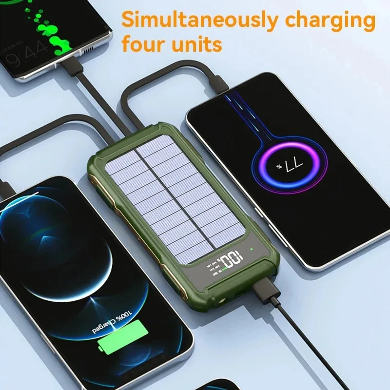 80000mAh Large Capacity Portable Outdoor Solar Mobile Power 4 in 1 Built in Cables LED Digital Display For iPhone Samsung Xiaomi 3