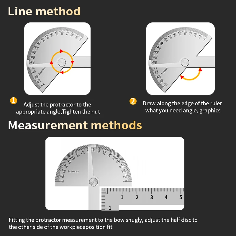 LUXIANZI Stainless Steel Protractor Angle Ruler 180 Degree Guage Woodworking Carpentry Tool Measuring Angle Meter Goniometer 5