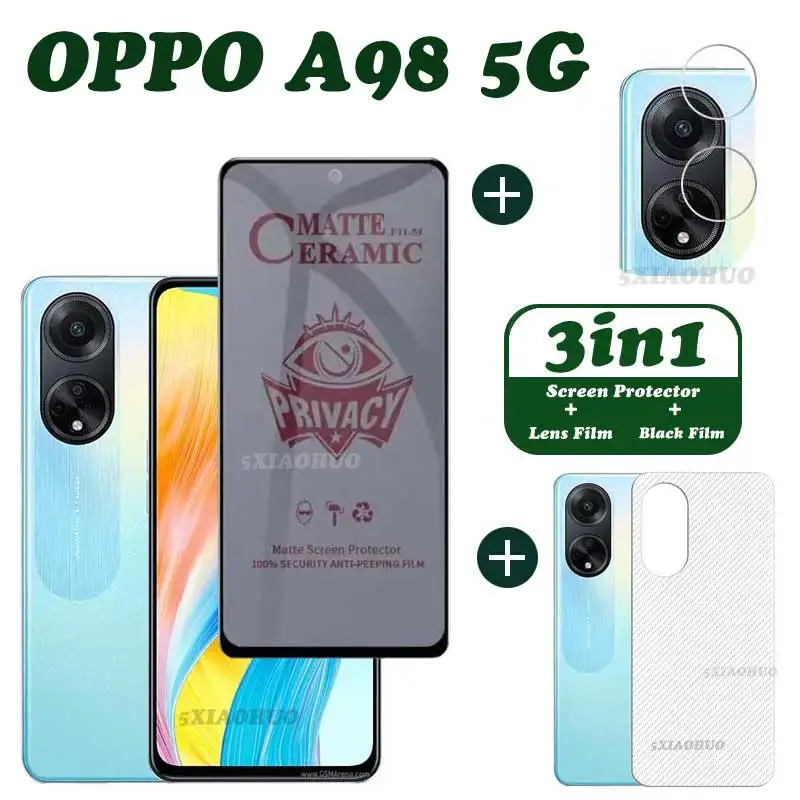 Protecteur d'écran anti-espion pour OPPO A98 5G, verre de confidentialité, film d'objectif en verre du Guatemala, couverture complète, 3 en 1