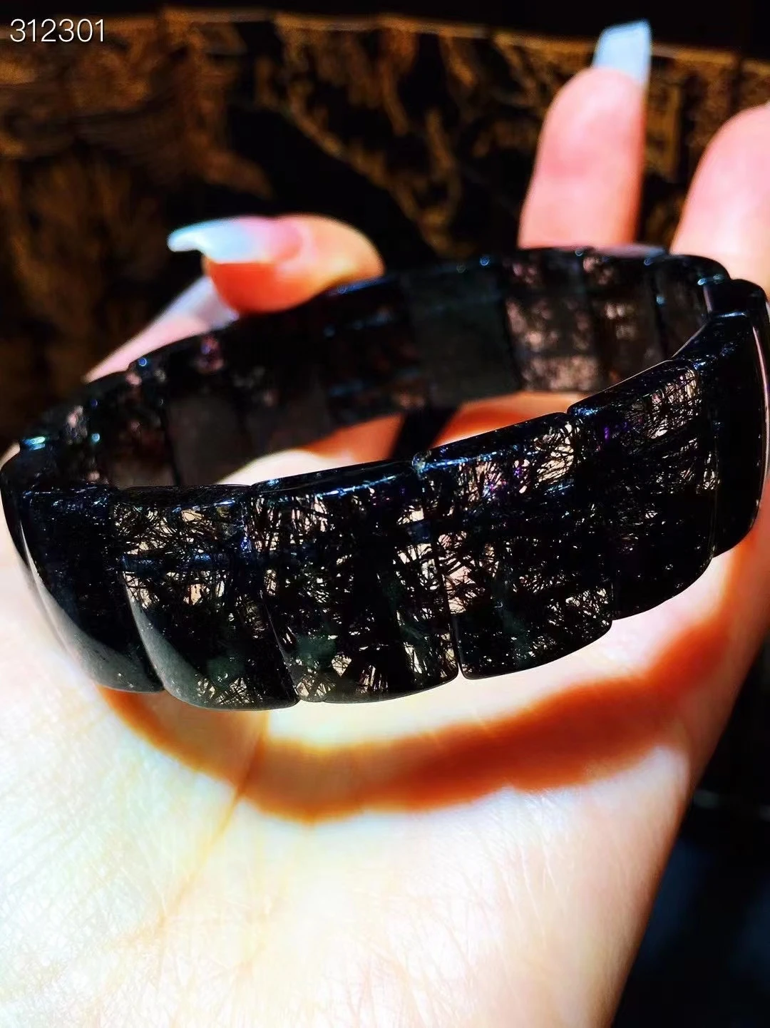 

Natural Black Rutilated Quartz Beads Bracelet Bangle Clear Rectangle Beads 16x12x5.5mm Women Men Big Size AAAAAA