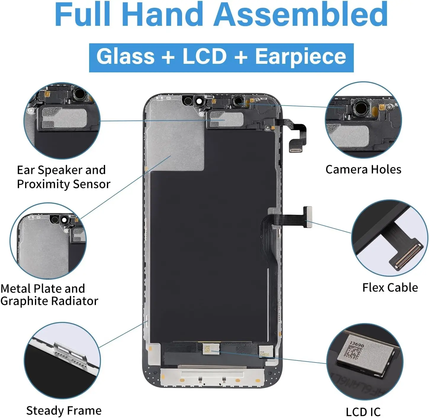 아이폰 12 프로맥스 LCD 디스플레이 터치 스크린 디지타이저 어셈블리, OLED 패널, 아이폰 12 프로맥스 LCD 교체, 3D 터치 트루