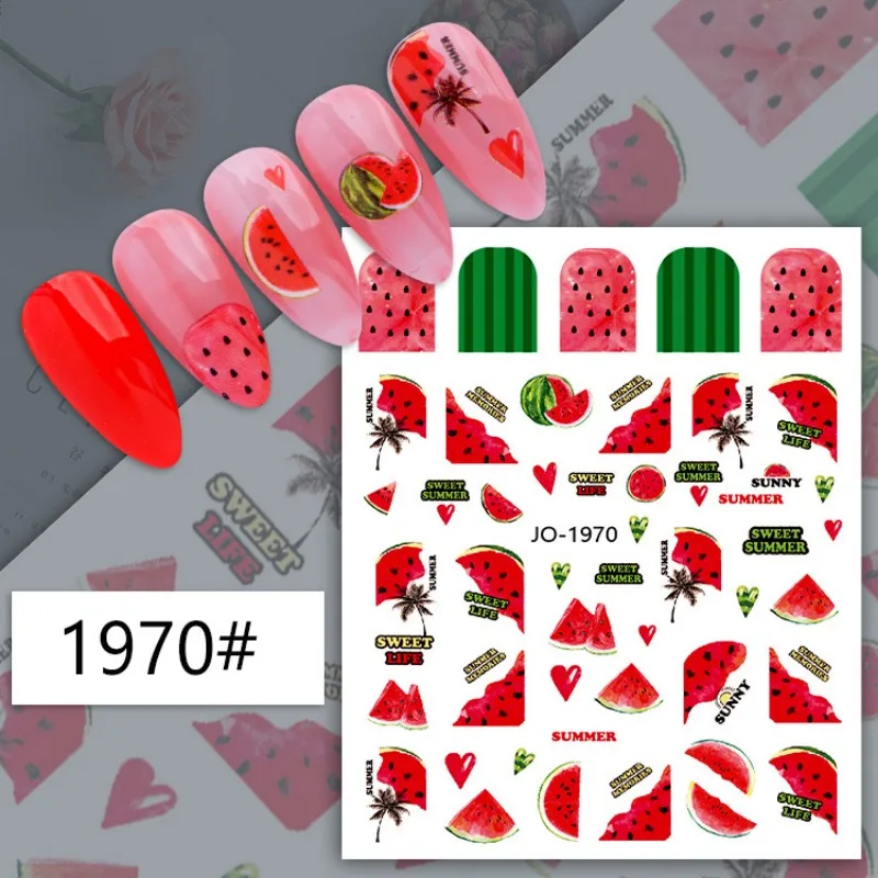 3D Nail Stickers Summer Strawberry cherry fruit Decals  Back Glue  Nail Decal Stickers For Nail Tips Beauty