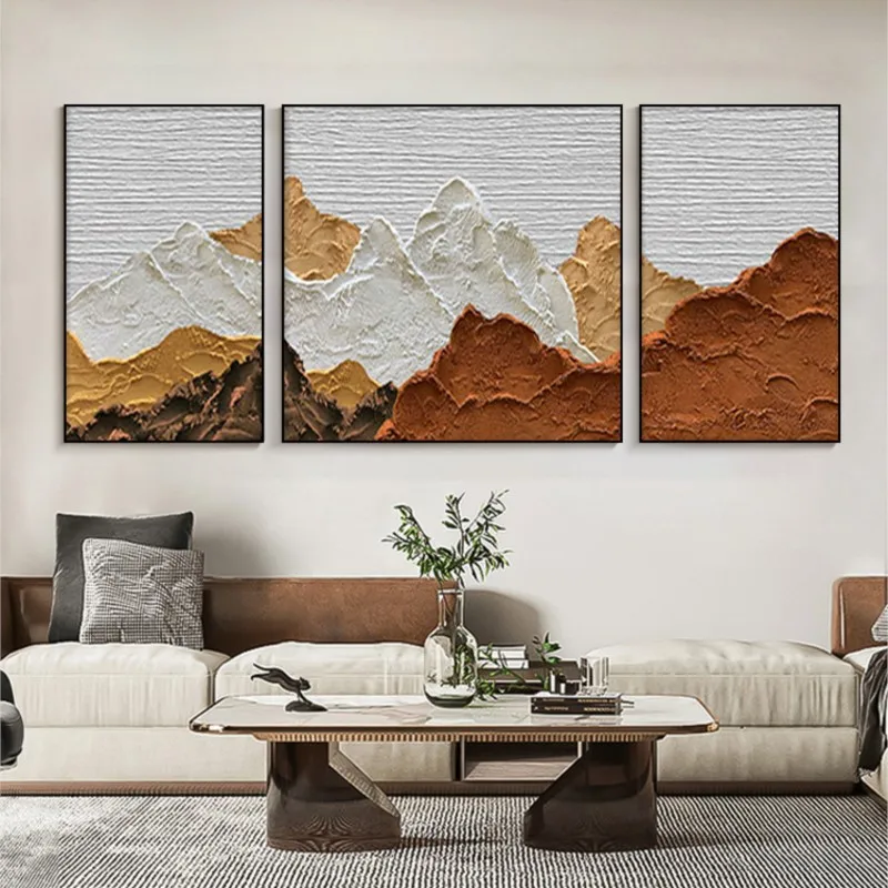 

Handmade Painting Abstract Mountain Living Room Decorative Modern Minimalist Background Wall Triple Large Hanging