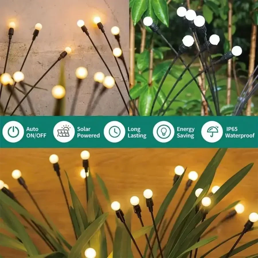 LED Solar Garden Lights Powered Firefly Lights Outdoor Waterproof Vibrant Garden Lights for Patio Pathway Christmas Decoration
