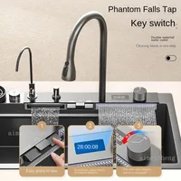 สแตนเลสน้ําตกอ่างล้างจานนูนขนาดใหญ่ SINGLE SLOT ในครัวเรือนผักอ่างล้างหน้าล้างจานซิงค์ด้านซ้ายระบายน้ํา 2