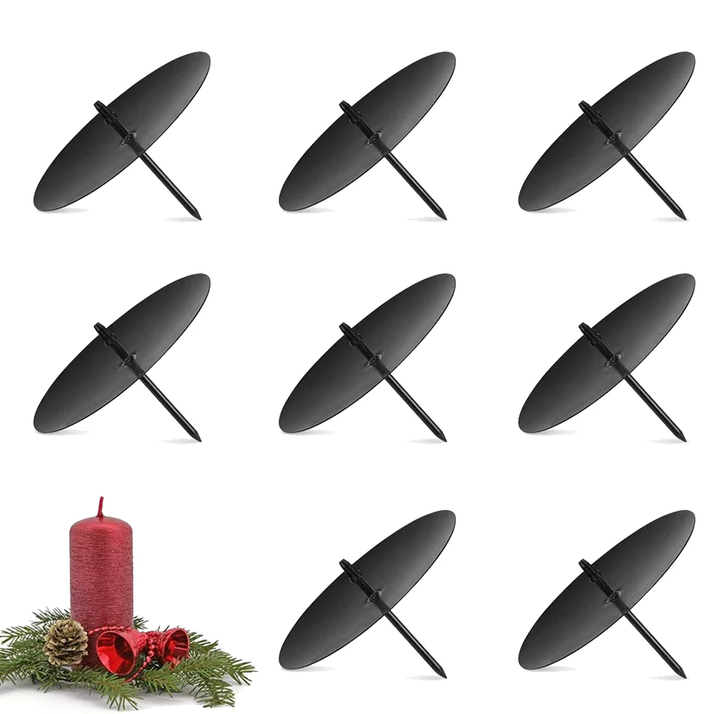 Wreath Candle Holder 8 cm Advent Candle Holder Metal Christmas Plate with Spike 8Pcs Black candle holders