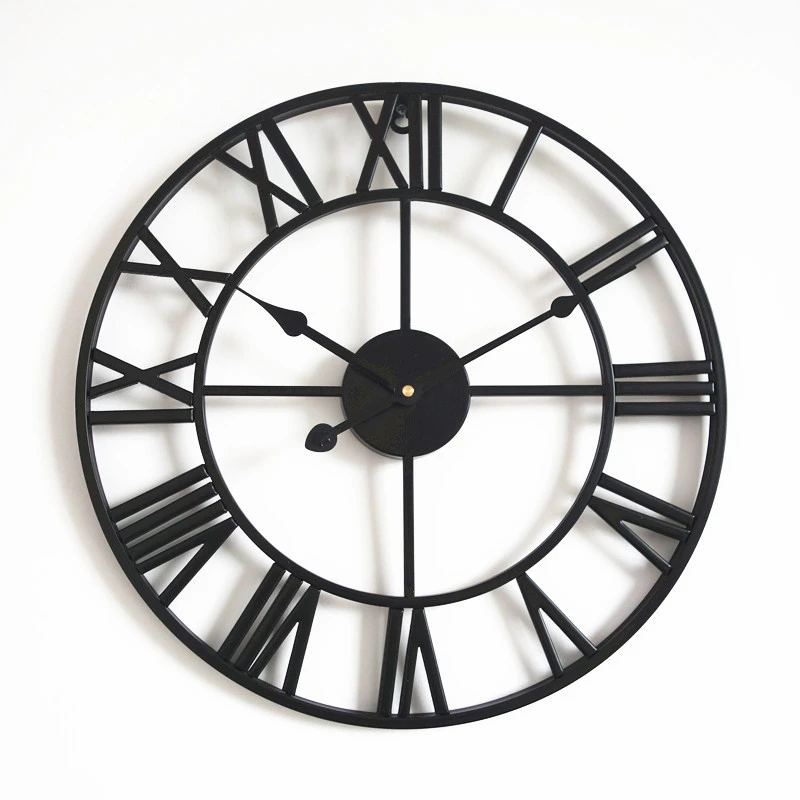 Iron Wall Clock Big Size 3D Nordic Metal Round Large Wall Watch Walnut