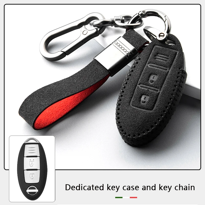 

High Quality Suede Leather Car Key Case Cover For Nissan X-trail 2017-2021 Qashqai Rogue Sport Rogue 2016-2021 Altima Versa Car