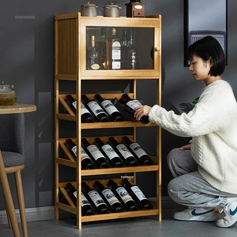 Modern Minimalist Solid Wood Wine Cabinet Rack