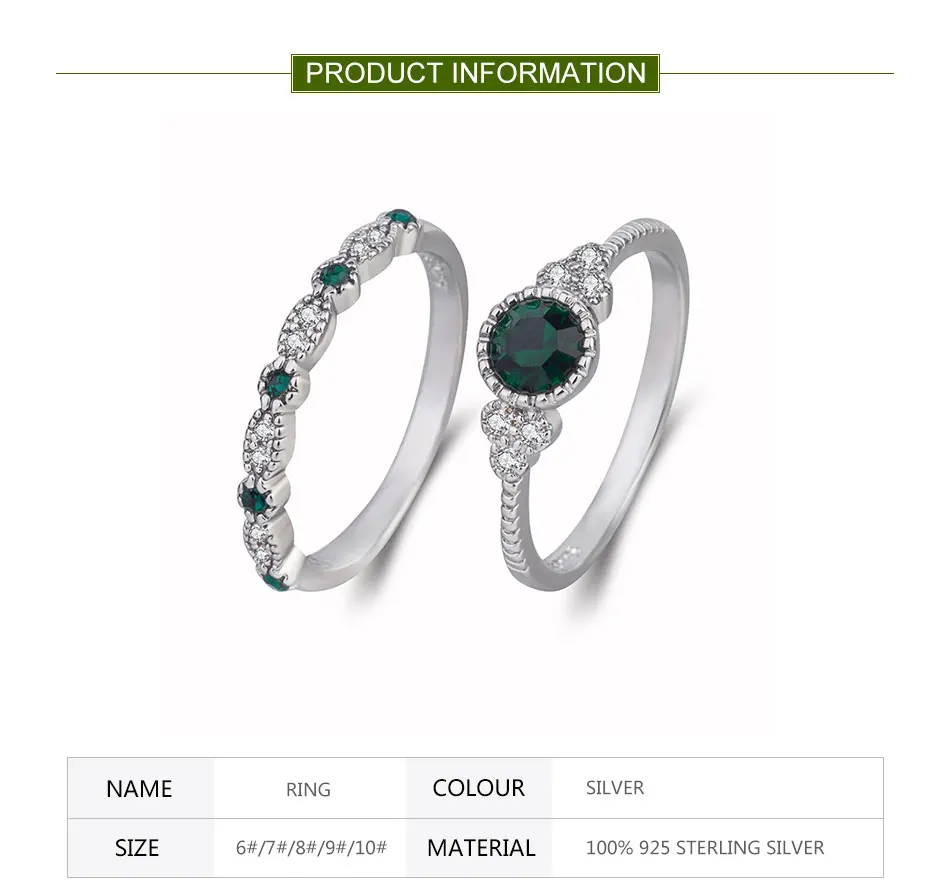 ZDADAN 925 Silber 2 Stück Smaragd Zirkon Ringe für Damen Mode Hochzeit Schmuck – Detail 1